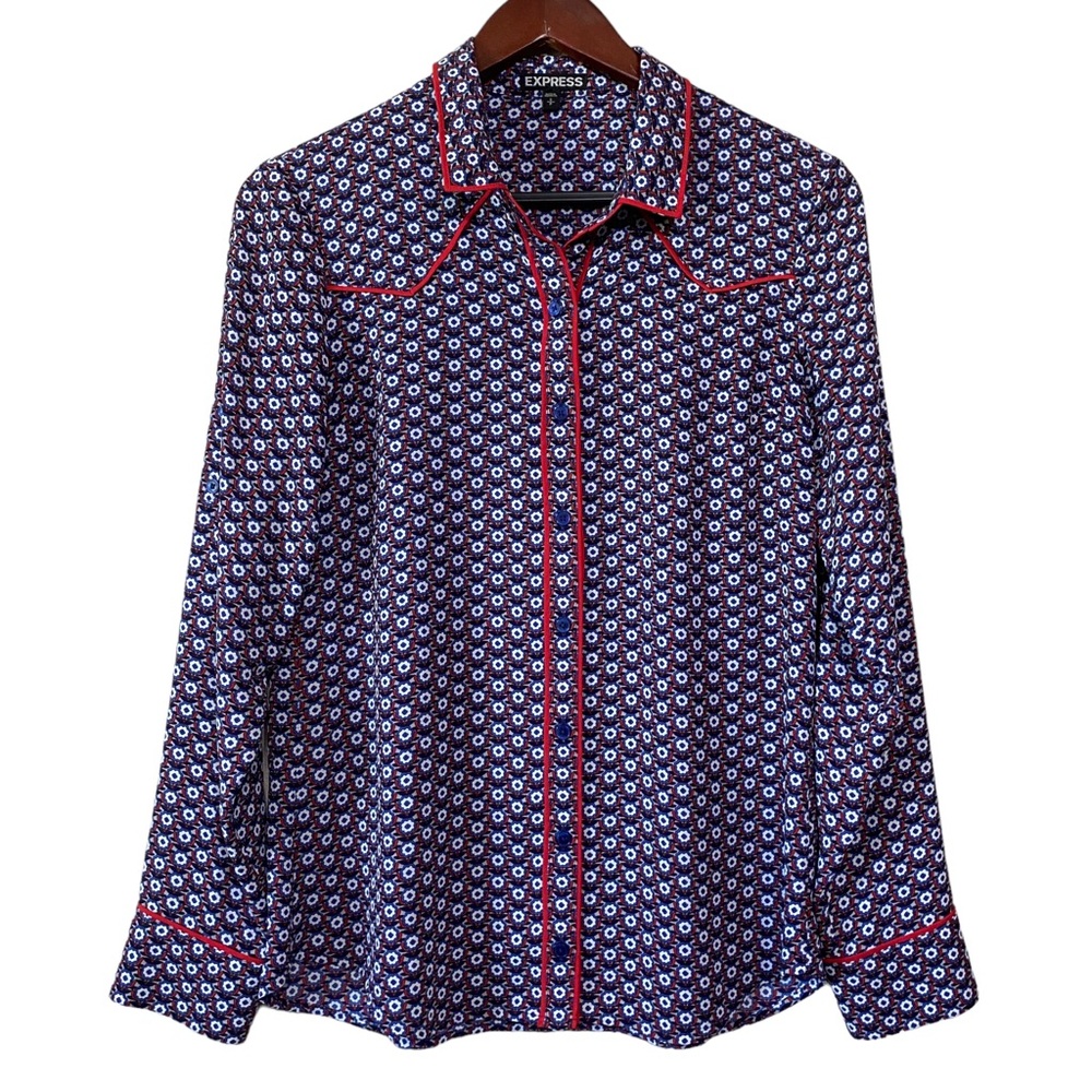 Express Flower Pattern Western Style Button Down … - image 1
